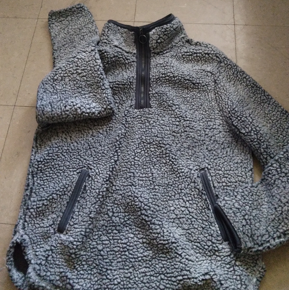 Gray Sherpa Quarter-Zip Pullover